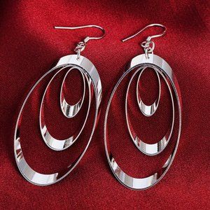 925 STERLING SILVER Stamped Modernist Graduated Triple OVAL Pierced EARRINGS